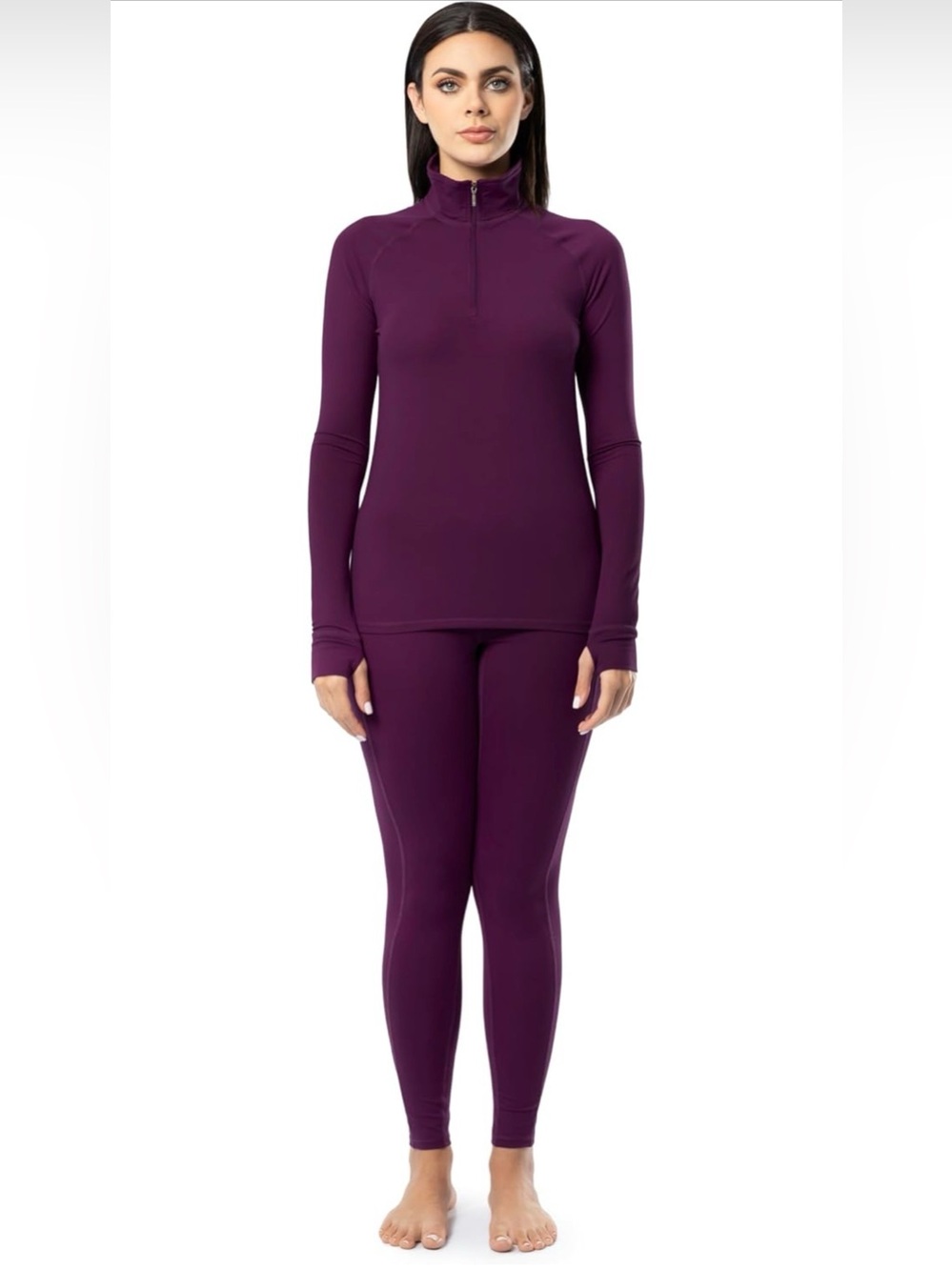Fruit of the Loom High Neck Quarter Zip Top & Legging Thermal Set-SIZE S